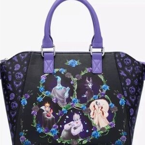 LOUNGEFLY Disney Villains Floral Purple and Black Satchel Handbag New